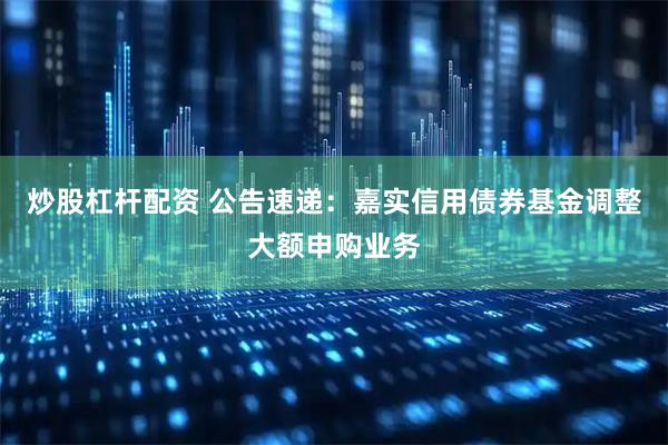 炒股杠杆配资 公告速递：嘉实信用债券基金调整大额申购业务